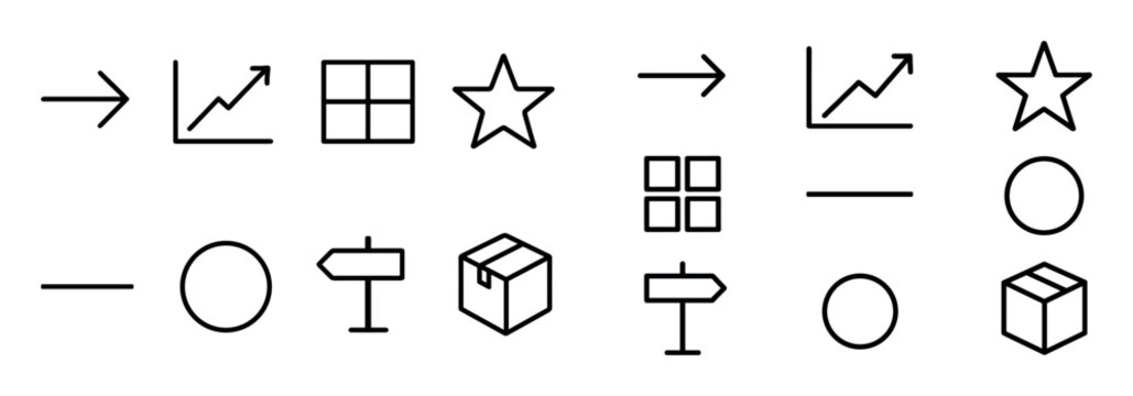 Interface icons with arrow chart grid outline