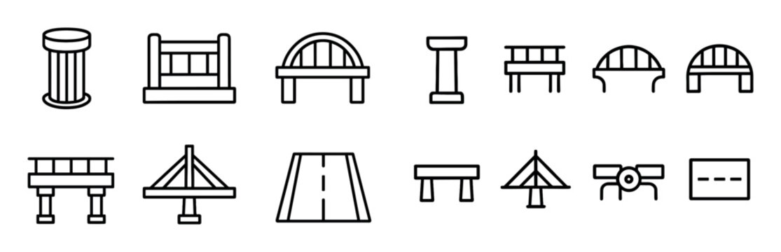 Bridge icons with arch column outline style