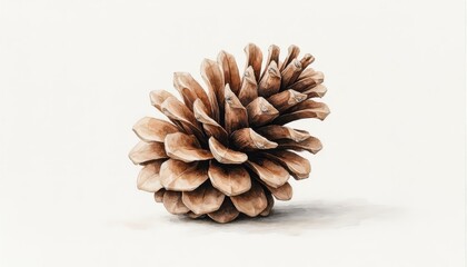 a large pine cone, emphasizing its natural texture and shape. The pine cone rests on a plain white background, showcasing its detailed features.