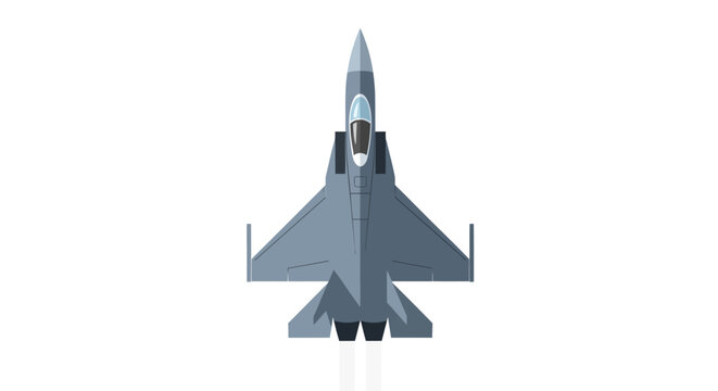 Modern Fighter Jet Aircraft Flying Top View Isolated White Background.