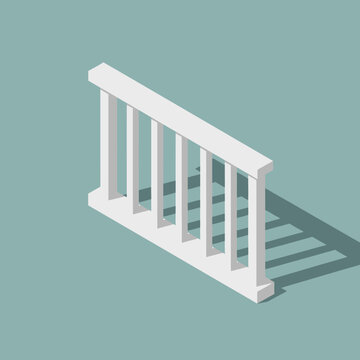 White Balustrade Isometric View with Long Shadow.