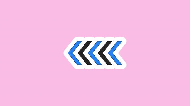 Chevron rewind arrows digital sticker animation. Playback backward navigation. Media player. Isolated animated icon with transparent background. Applying die-cut design. 4K video overlay element