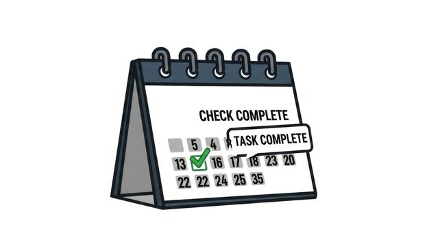 Cartoon calendar marked with completed tasks, focusing on task completion