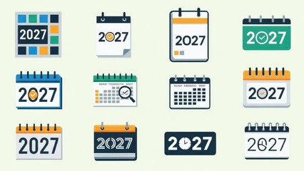 Naklejka premium Collection of 2027 calendar icons with varied designs