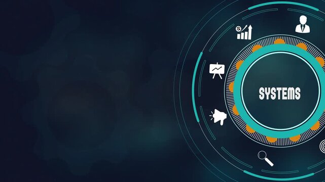Comprehensive organizational systems architecture with advanced digital HUD dashboard, integrated technical framework for corporate network management.