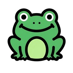 Smiling green cartoon frog sticker.