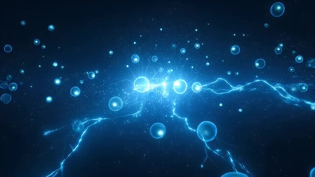 Abstract depiction of energy transfer in blue tones with glowing orbs of power
