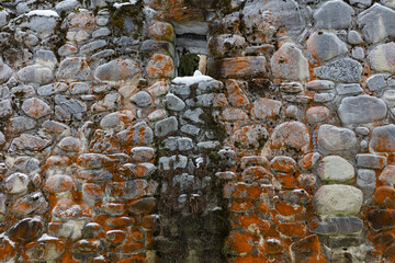 The frozen river. Ice floes creating a texture pattern on dark water during winter. 