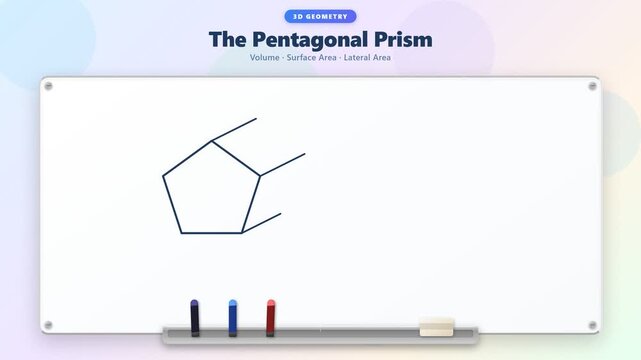 The Pentagonal Prism Geometry Explained with Formulas on Whiteboard.