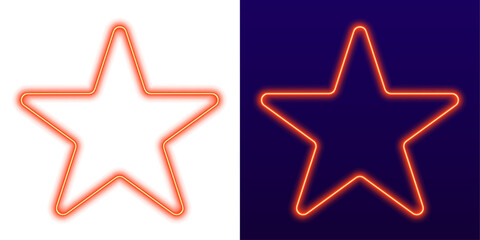 Obraz premium Neon star frame with glowing oorange aura and soft light edges. Bold geometric lines enhance the digital futuristic look. Ideal for web and banner design.