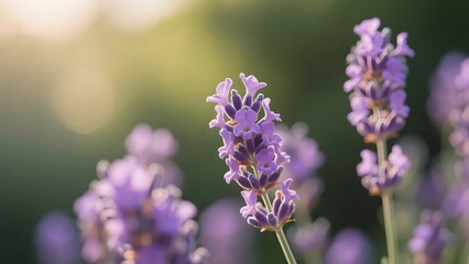 Fototapeta premium Close-up of vibrant lavender flowers blooming in a sun-drenched field, evoking a sense of tranquility and natural beauty