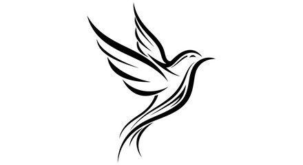 Fototapeta premium A vector illustration of a flying woman with wings and a bird silhouette representing a symbol of freedom and peace in nature