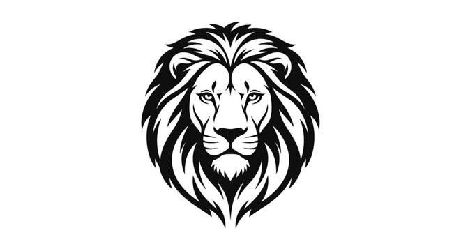 Powerful black lion head vector illustration and tribal tiger silhouette mascot design for a wild animal tattoo logo or feline predator drawing
