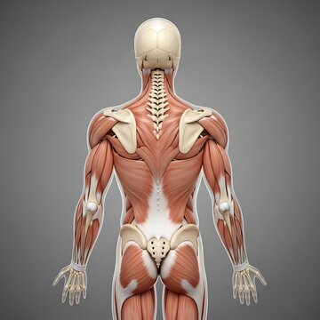 Human posterior anatomy displays superficial musculature overlying the skeletal framework