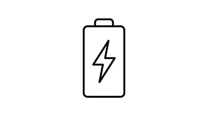 Minimalist black-and-white battery icon with lightning bolt, symbolizing energy, charging, and power.