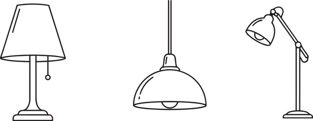 Black silhouette lamp icons desk floor wall pendant design vector interior lighting style © Pemarathna
