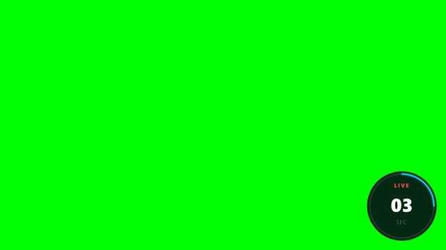 Countdown timer graphic with green screen background and circular timer element.