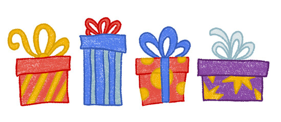Children drawing crayons. birthday gift collection.