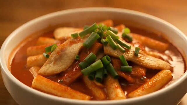 Tteokbokki Korean spicy rice cake dish.