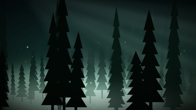 Mysterious Dark Forest Silhouette with Foggy Atmosphere.