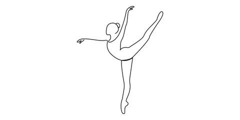 A graceful ballerina performing a classic ballet dance pose with her leg extended in the air © Somit