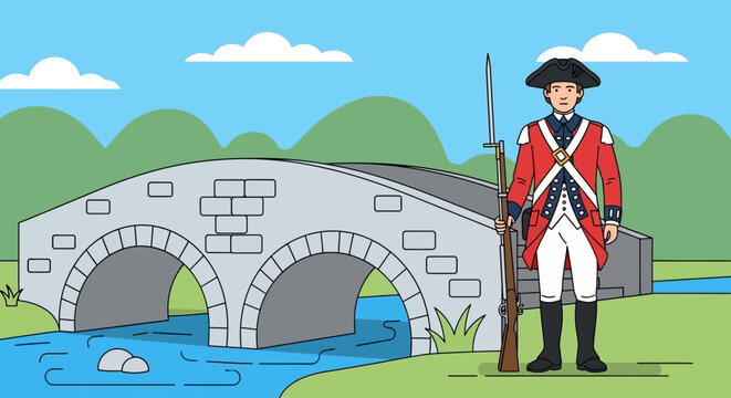 Patriots celebrate a joyful day by an old stone bridge