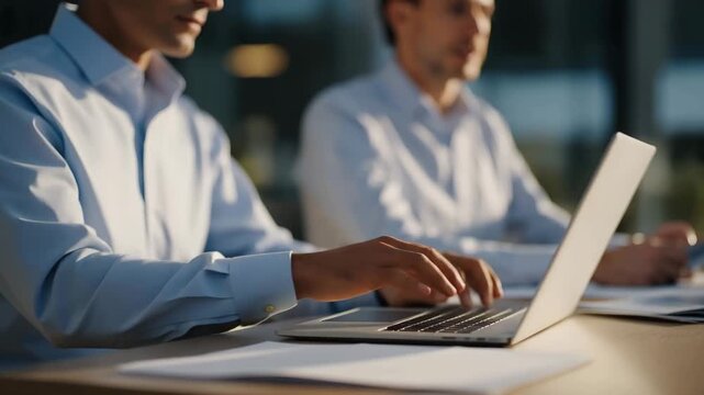 Attorneys reviewing client cases during free legal clinic planning meeting with files and laptops at nonprofit office table, perfect for pro bono coordination strategy, and contemporary justice