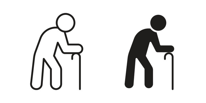 Person walking with cane icon line vector illustration in solid color design