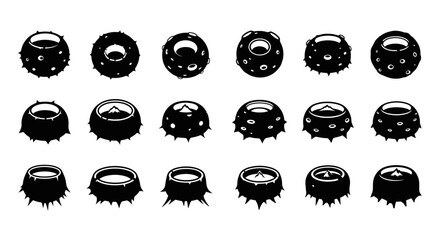 Minimalist Planet Crater and Moon Surface Silhouette Icons Vector Illustration Design Elements © Fajarputra