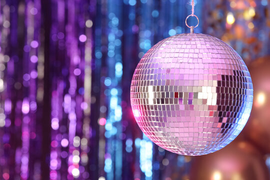 Disco ball hanging on prom night, closeup