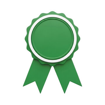 A green ribbon with a circular seal isolated on transparent background