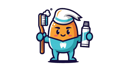 Cartoon egg character holding toothbrush and toothpaste dental care concept