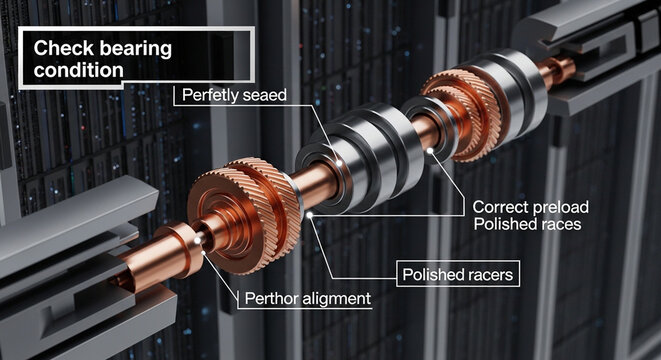 Detailed 3D Render of Industrial Bearing Assembly with Condition Check Labels.