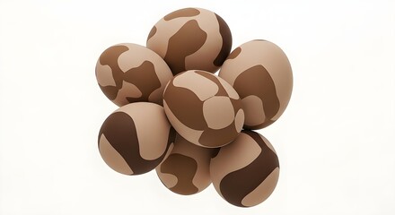 Fototapeta premium Abstract brown and beige patterned eggs arranged in a stack, creating a visually interesting cluster