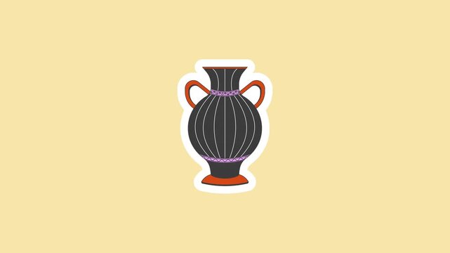 Ancient greek amphora vase artifact digital sticker animation. Traditional ceramic vessel. Isolated animated icon with transparent background. Applying die-cut design. 4K video overlay element