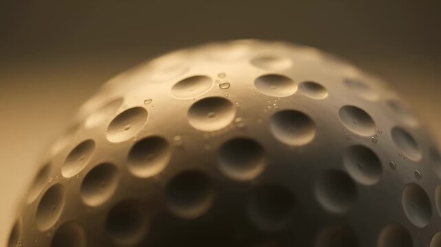 Extreme Close-Up Macro Shot of a Golf Ball With Water Droplets