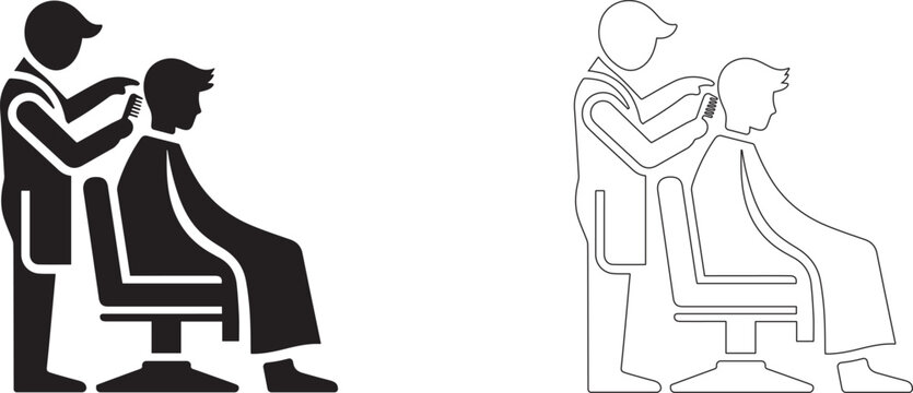 Man in a barbershop chair getting a haircut. Hair care vector icon.
