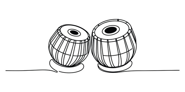 A single continuous line drawing featuring the traditional indian classical hand drum set tabla