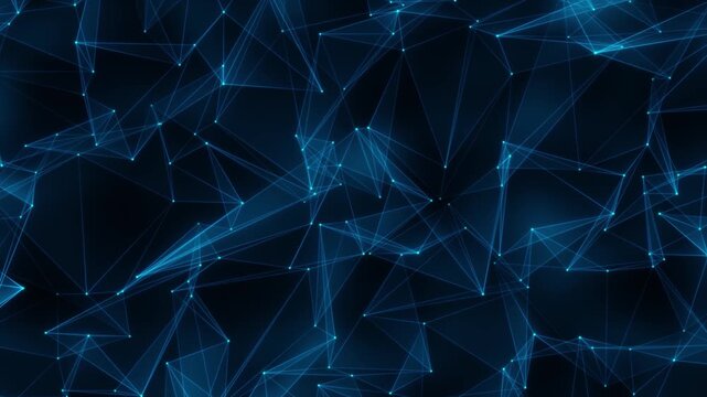 Dynamic Abstract Background of Digital Communication Featuring Glowing Moving Dots and Lines Forming a Complex Data Connection Network. Network connection structure view