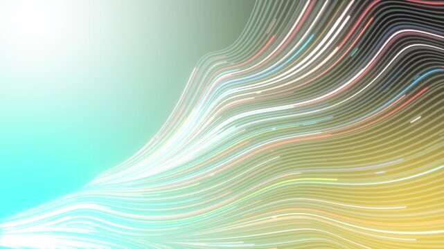 A vibrant abstract vector background features flowing blue and green waves with light energy lines and a colorful digital texture that creates a dynamic motion backdrop design