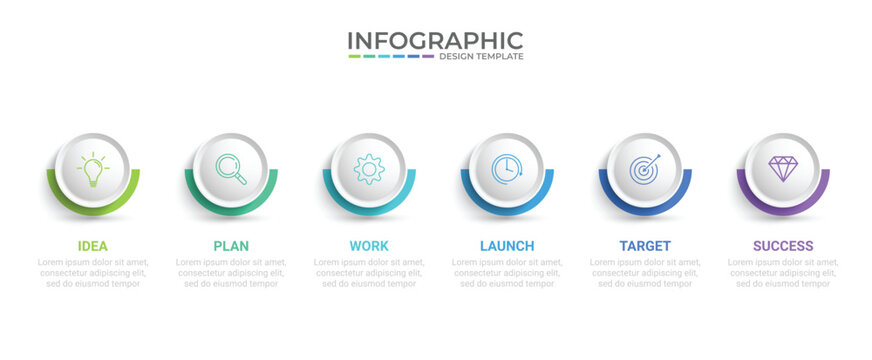 Vector Infographic design with icons and 6 options or steps. Infographics for business concept. Can be used for presentations banner, workflow layout, process diagram, flow chart, info graph