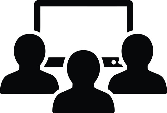 Business people silhouettes looking at digital screen icon