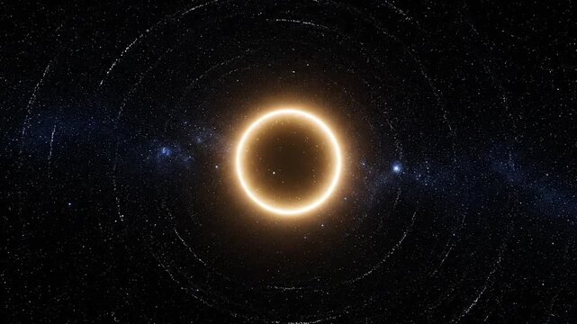 Annular solar eclipse in space with stars and galaxy background