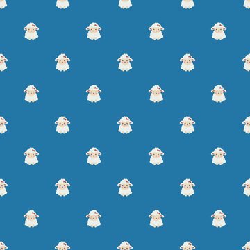 Minimalist artistic illustration of tiny sheep in a seamless surface design for baby apparel