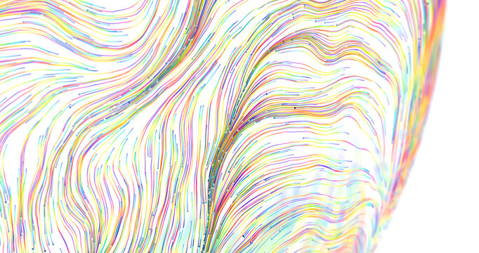 Dynamic colorful lines swirl, creating a vibrant abstract pattern, perfect for data visualization and modern d