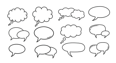 Fototapeta premium Various speech and thought bubbles in different shapes and styles perfect for comics, messaging apps, and creative communication designs.