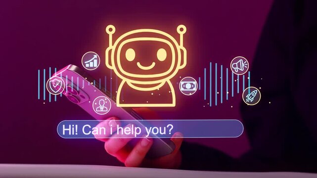 Chatbot interacts with user through smartphone in digital setting during evening hours.