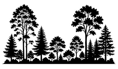 Black Tree Silhouette Woodland Landscape Vector Illustration © Wahida