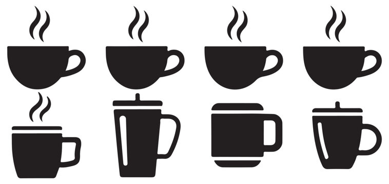 Minimalist coffee mug and tea cup icons set for cafe and restaurant menu vector illustration eps 10