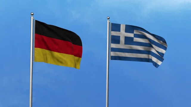 Germany and Greece Waving Flags, 3D Illustration